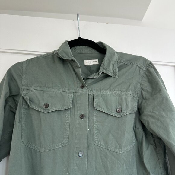 Dries Van Noten Button Down Shirt In Army Green Sz 34 Front Flap Pockets - Picture 4 of 7
